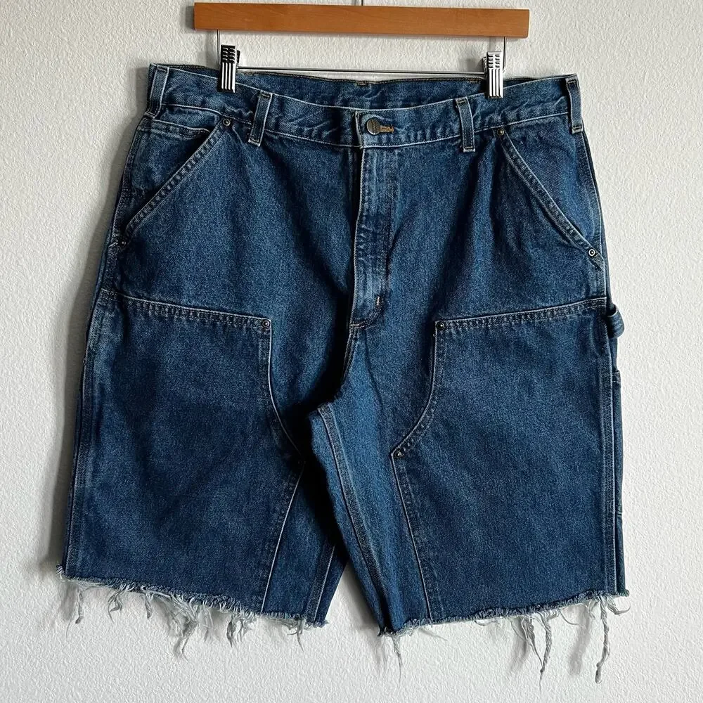 Carhartt denim blue jean double knee work wear carpenter shorts